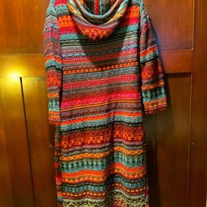 Long hooded multicolored cardigan